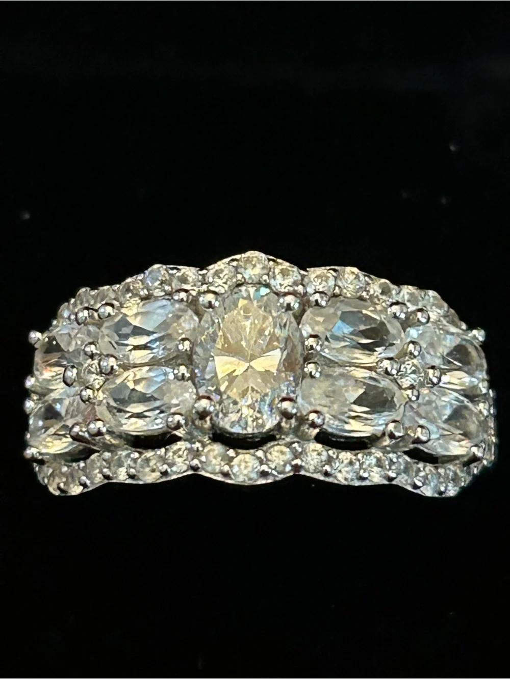 JTV 1.10CTW Oval Strontium Titanate & White Zircon 925 Sterling Silver Ring Sz10